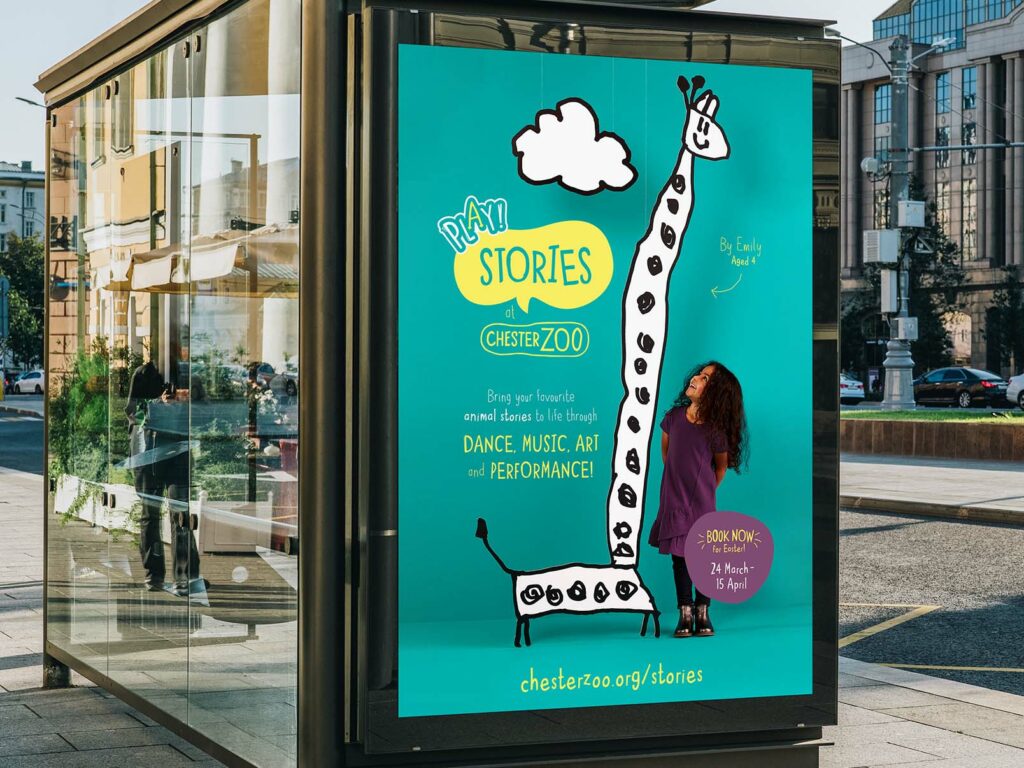 Chester Zoo story poster at a bus stop