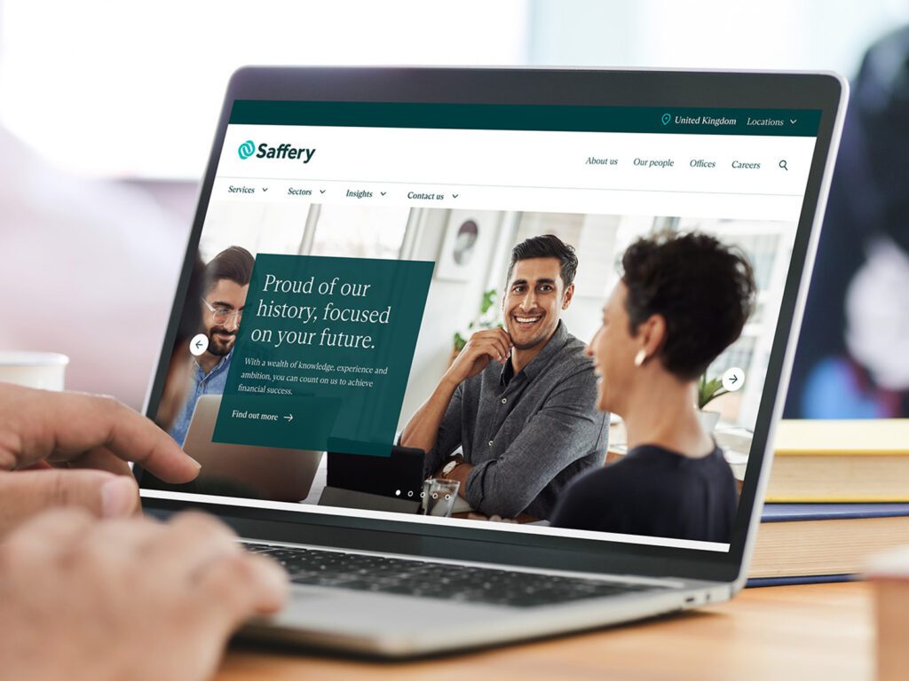 Saffery new website design on laptop screen