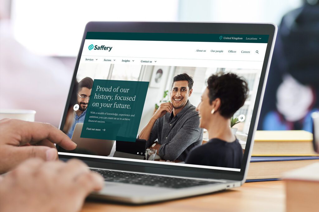Saffery website on a laptop screen