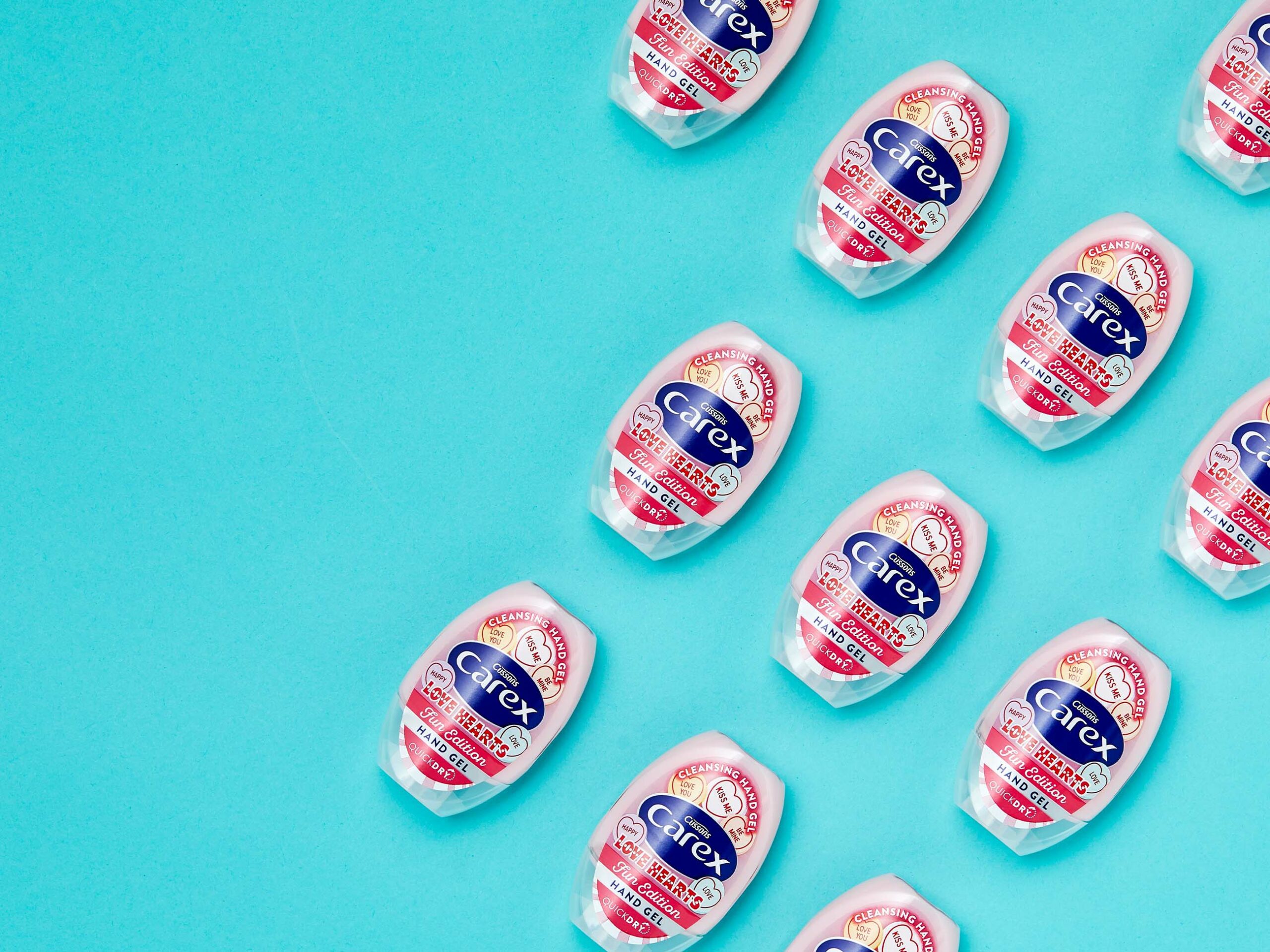 carex hand gel on a turquoise background