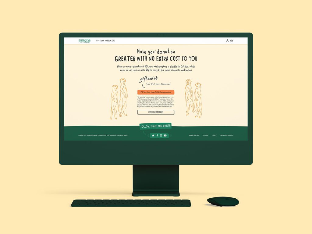 Chester Zoo mockup of blog donations page on an iMac.