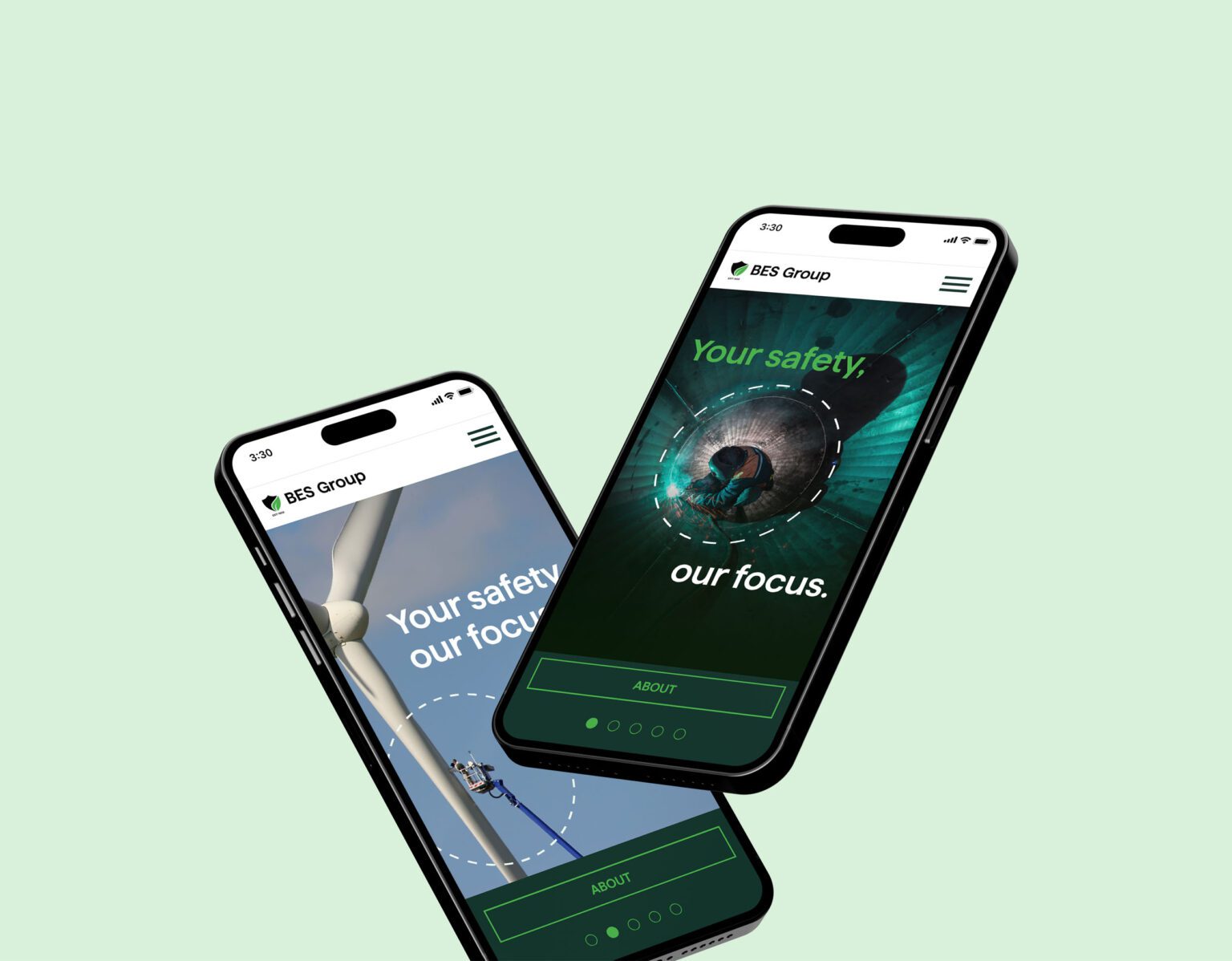 BES Group website on a mobile phone screen