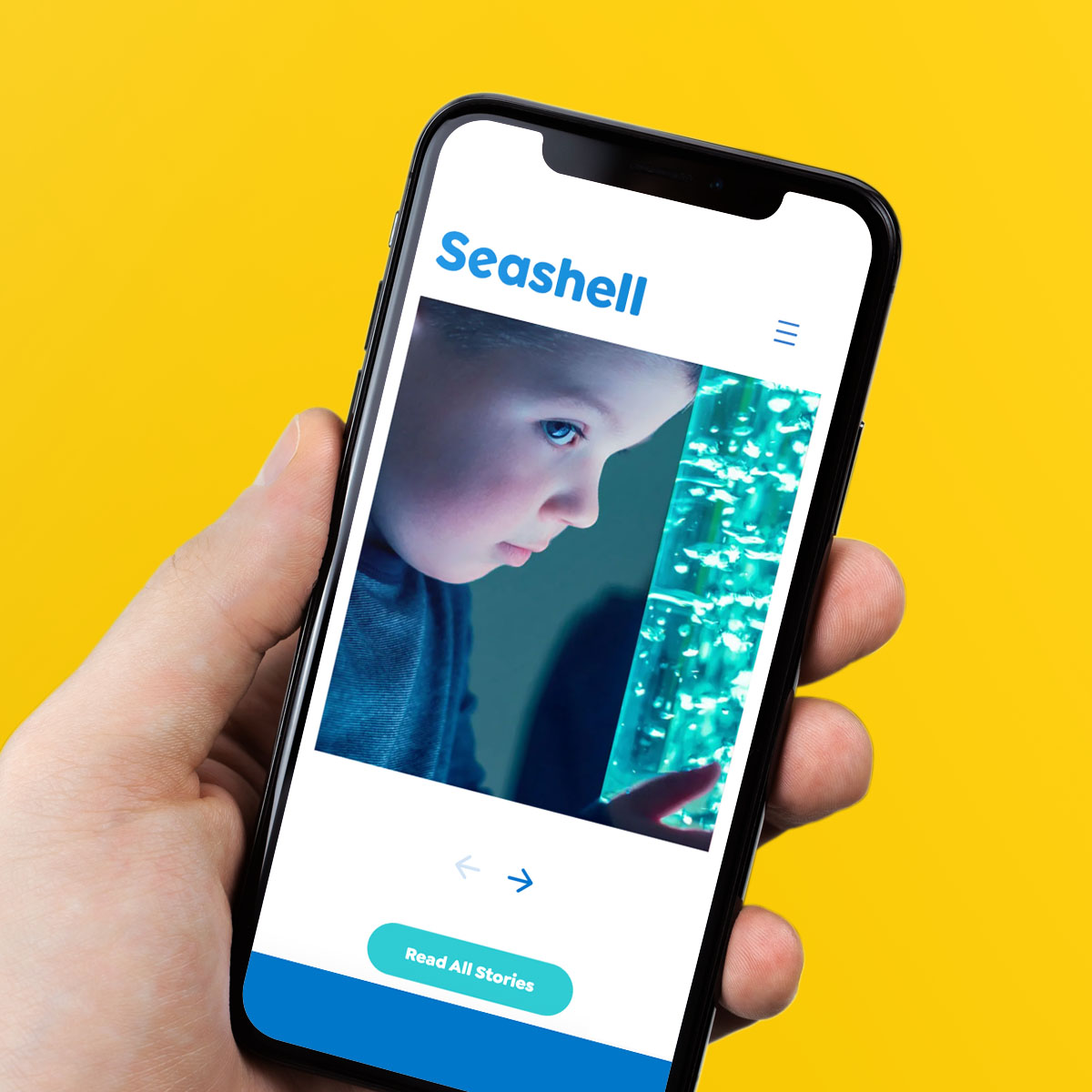 Seashell website on a mobile screen.