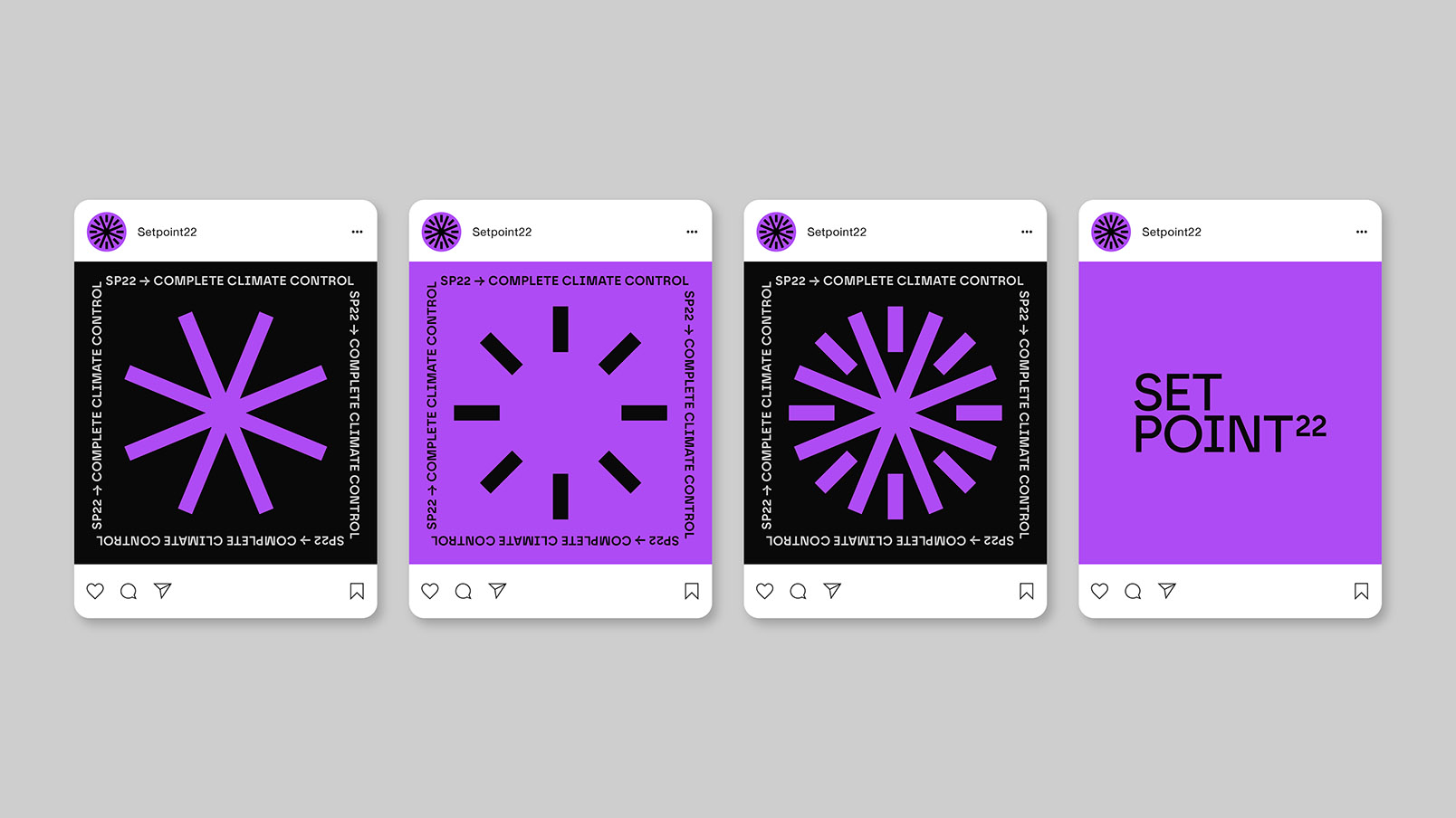 Four frames of a digital ad carousel created for SetPoint22.