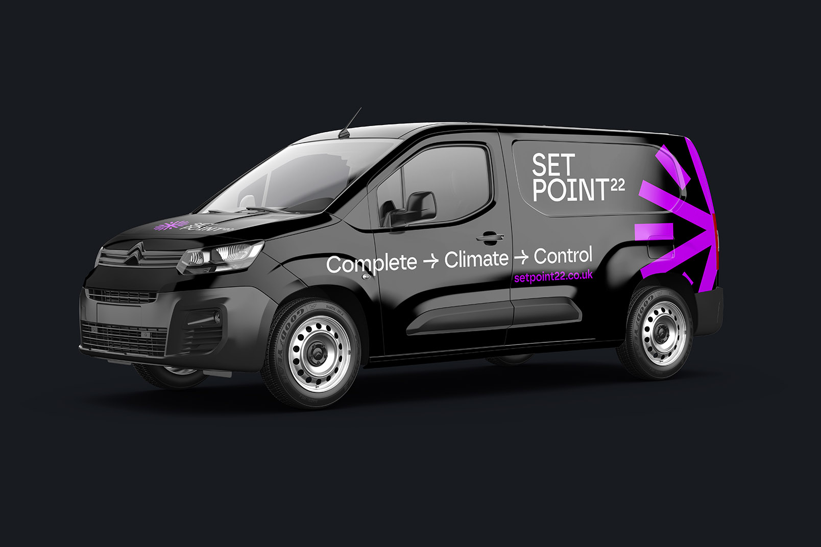 A work van wrapped with the SetPoint22 branding, designed by Ultimate.
