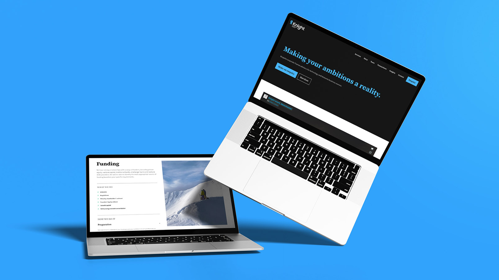 Two laptops displaying the Knight CF website.