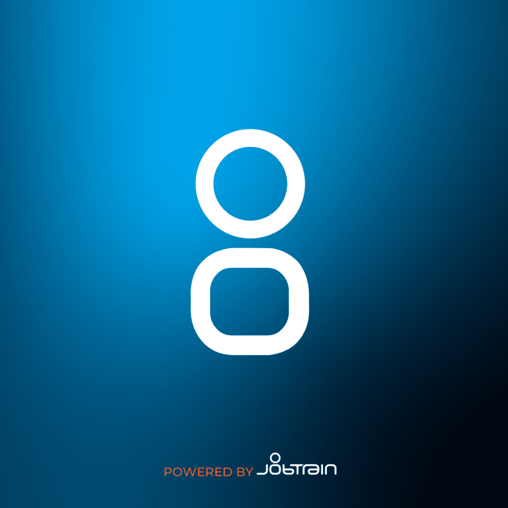 Text with person shaped logo and 'powered by JobTrain' text.