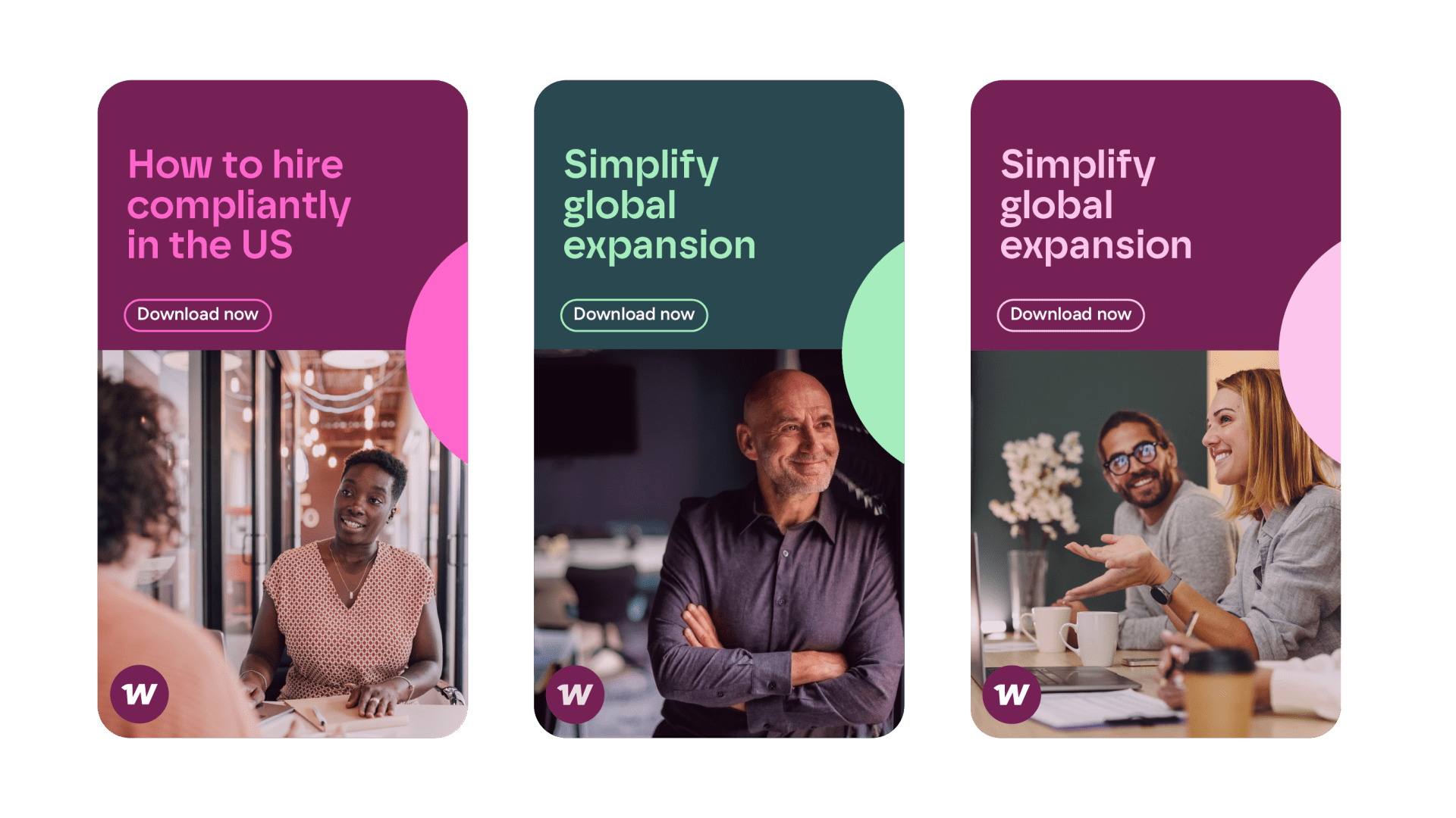 Three examples of social media Stories in Workwell branding.