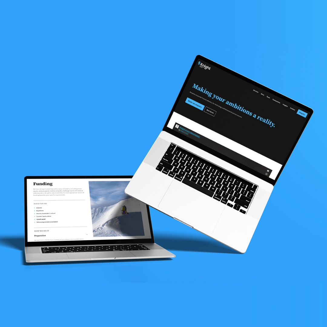 Two screens displaying Knight CF's new website